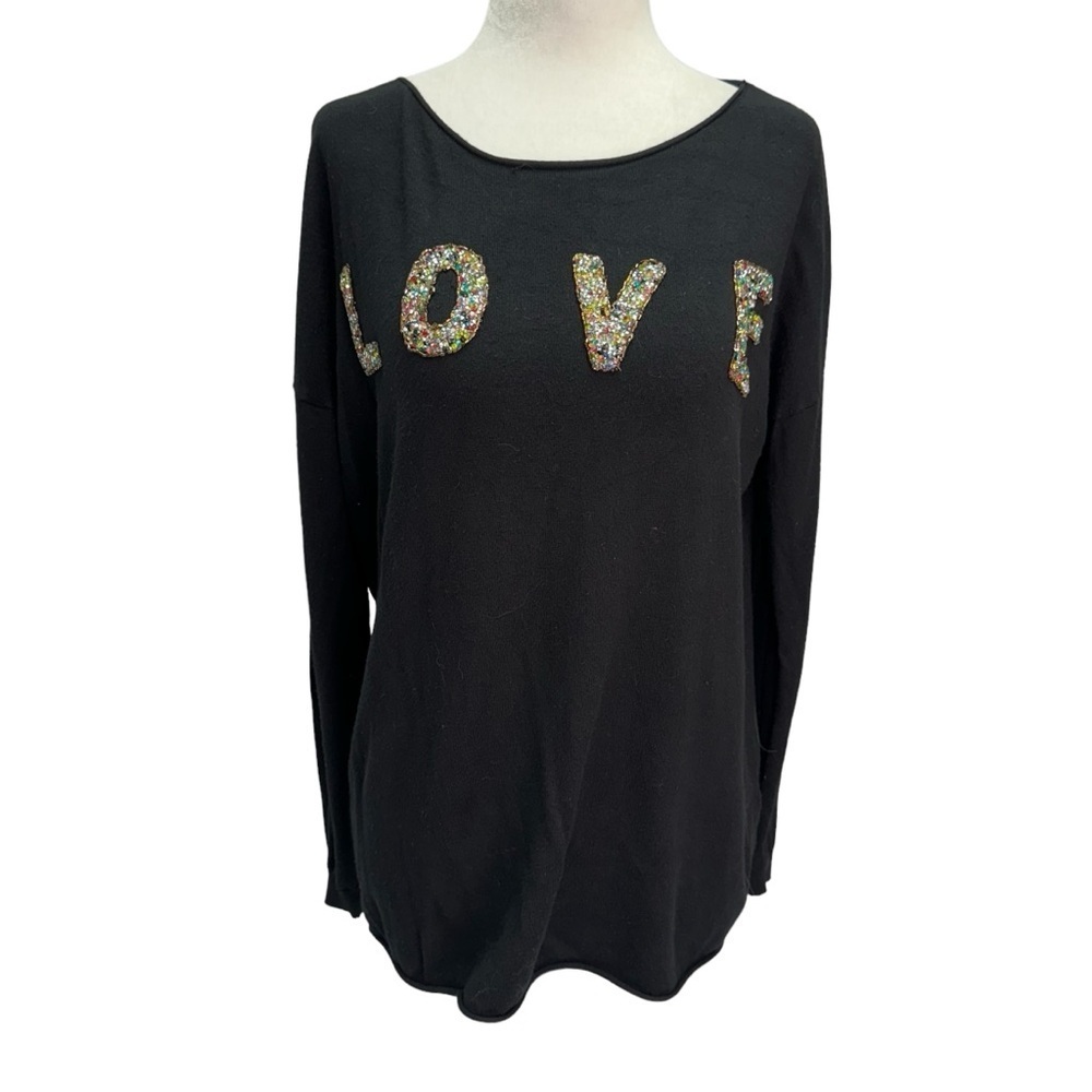 Molly Bracken Black Crew Neck Long Sleeve Sweater with/ LOVE graphic SizeM/L - Picture 2 of 9